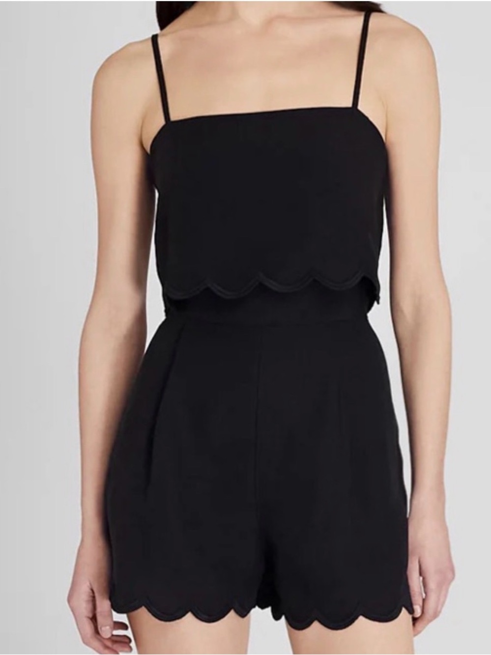 Club Monaco Sleeveless Black Scallop Romper - Women's Jumpsuit